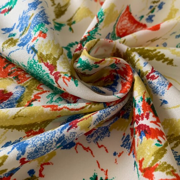 Vintage Boselli Floral Flower Print Trevira Italian Scarf Red Beige Blue Green - Picture 6 of 10